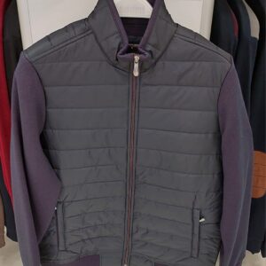 GRAY HORIZONTAL-QUILT HYBRID JACKET