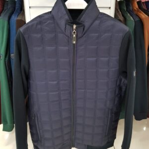 NAVY SQUARE-QUILT HYBRID JACKET